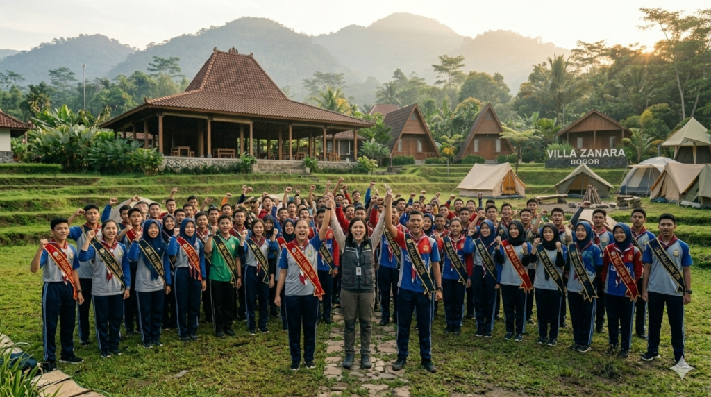 Villa Zanara sebagai penginapan LDKS Bogor untuk kegiatan OSIS dan mahasiswa
