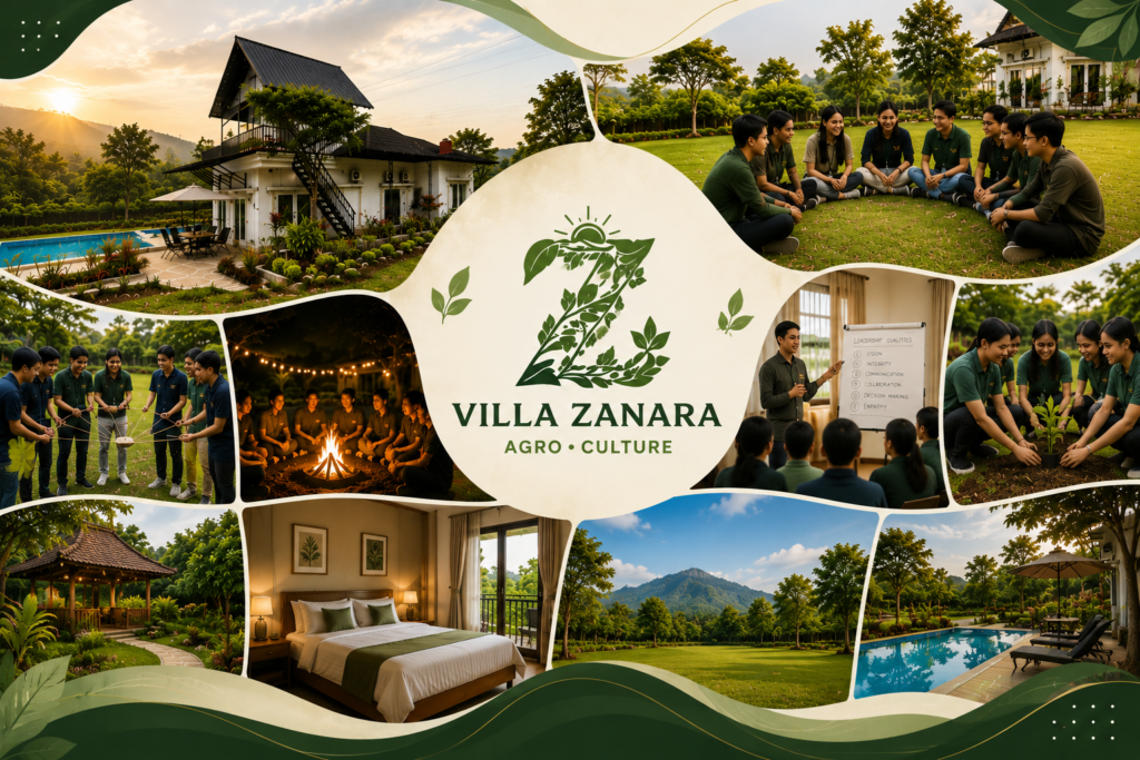 Gathering mahasiswa di area hijau Villa Zanara