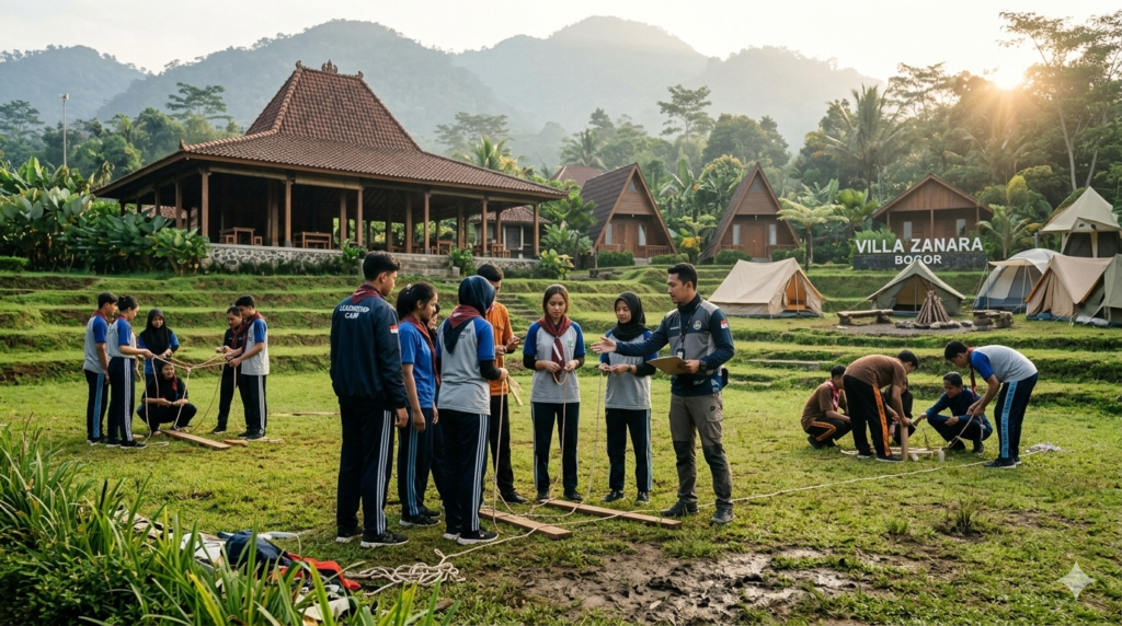 Outbound team building siswa di Villa Zanara Bogor
