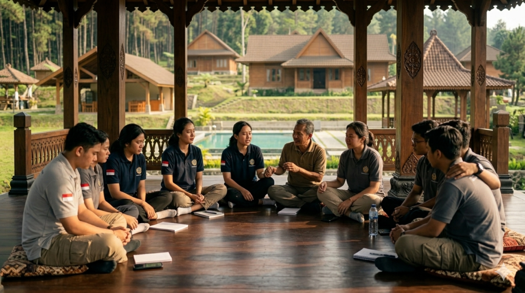 Villa untuk leadership camp mahasiswa di Bogor dengan fasilitas outbound dan team building
