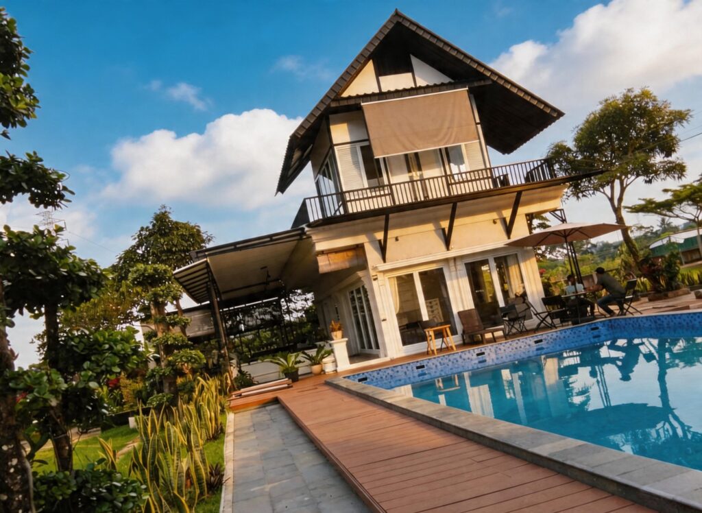 Villa Zanara Bogor villa kapasitas besar untuk kegiatan sekolah dan mahasiswa dengan kolam renang dan penginapan