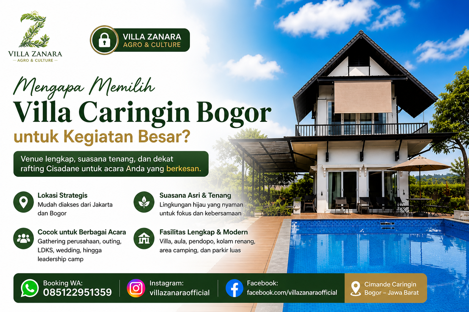 Villa Zanara di Cimande Caringin Bogor untuk rombongan besar