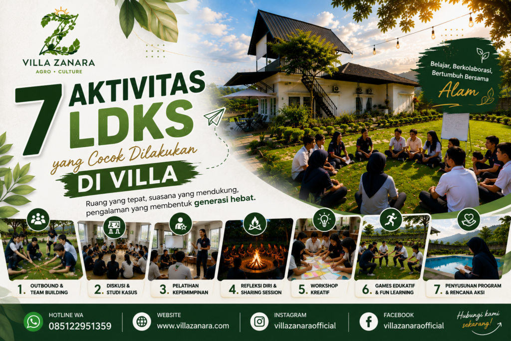 Aktivitas LDKS di villa untuk melatih leadership dan teamwork peserta