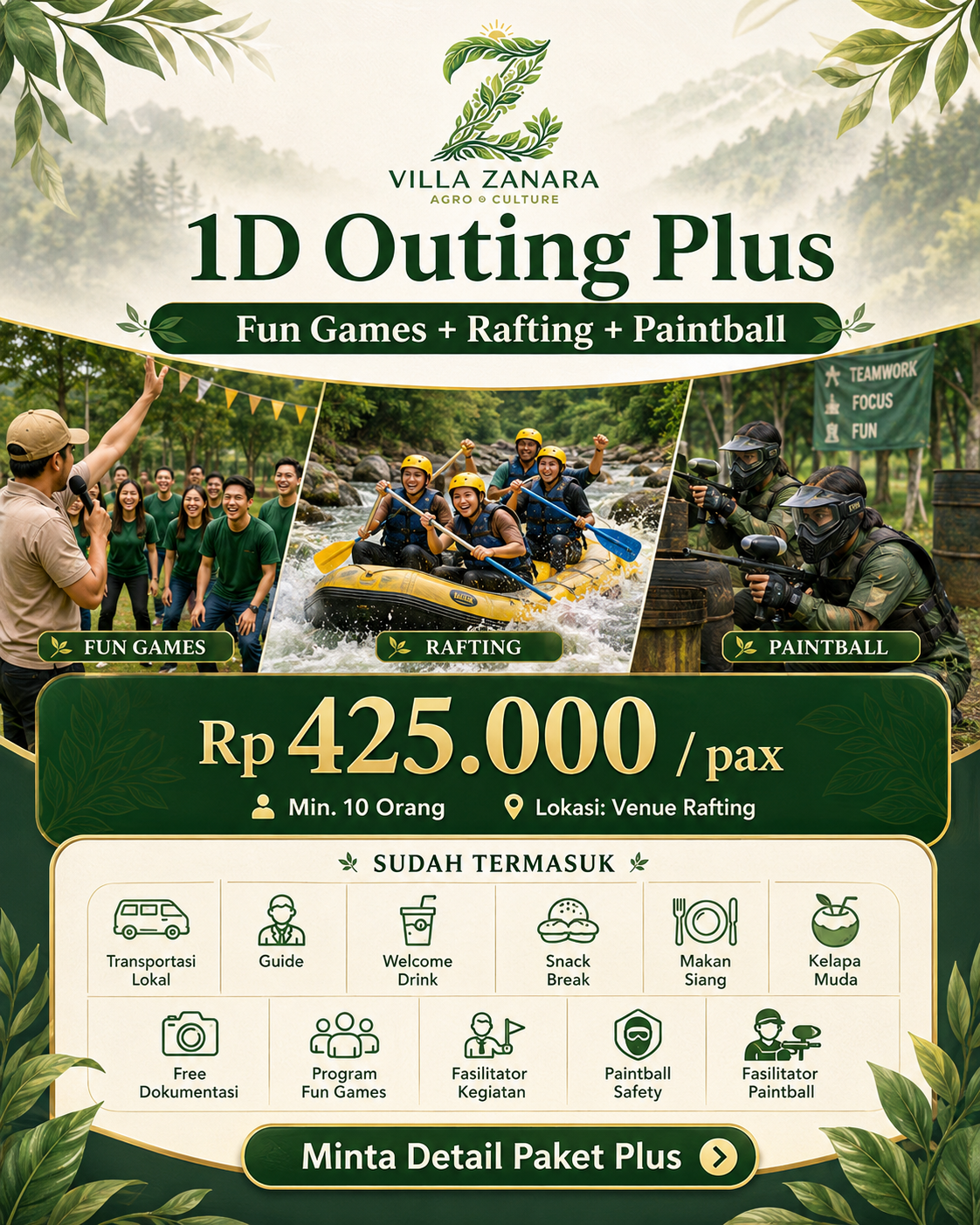 Paket One Day Outing Plus Fun Games Rafting Paintball Cisadane
